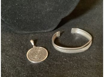 Sterling Silver Cuff Bracelet & Sterling Silver Medallion