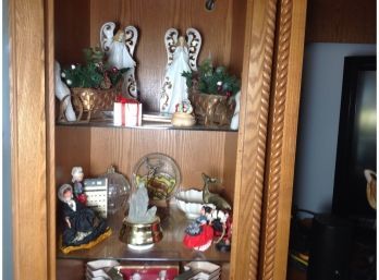 2 Shelves Of Christmas Figurines And More