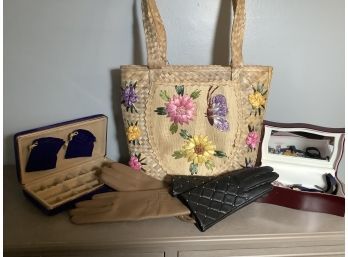 Ladies Assortment, Jewelry Boxes, Straw Bag , Gloves & More