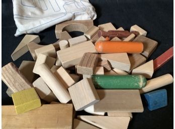 Vintage Wooden Blocks With Carry Bag