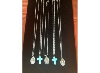 Grouping Of 5 Sterling Chains & Pendants