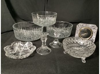 Seiko Clock,Crystal Candy Dish, Candle Holders, 3 Serving Bowls
