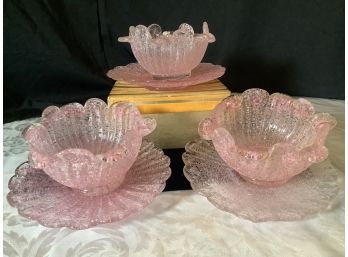 Rare:From Italy Fertelli Tosso Pink Overshot/Sugar Glass Bowls & Plates