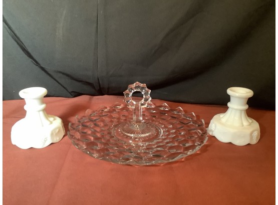 Westmoreland Candlesticks & Canape Serving Tray