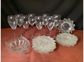 Champagne Glasses, Hors Doeuvre Plates & Crystal  Cut Serving Dish