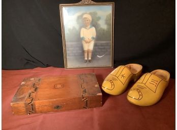Wooden Clogs, Marquetry Wood Box & More