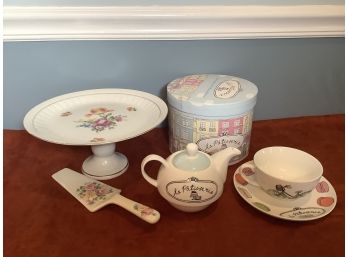 NIB French Teapot &  Cup & Saucer Plus Cake Plate