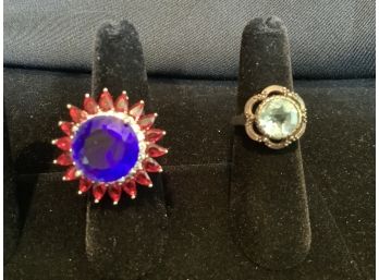 Pair Of Sterling Silver Rings Including Patriotic Ring