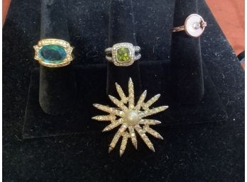 Trio Of Costume Jewelry Ring & Pin