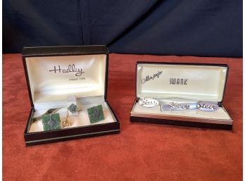 Gold Over Sterling Cuff Links &Tie Tack Set By Hadley Jewelers & More