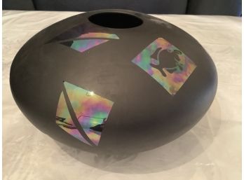 Modern Black Glass Cylindrical Bowl-Signed