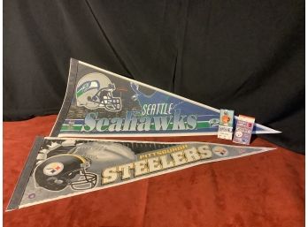 Seahawks & Steelers Banners W/ Tickets From The Games