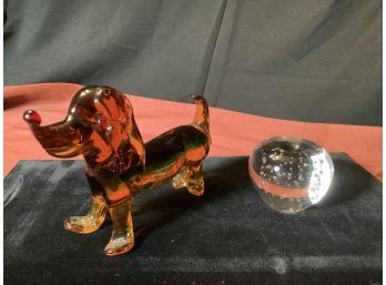 GLASS DACHSUND AND PAPERWEIGHT TOO