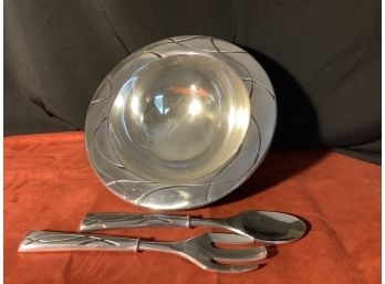 Lenox Aluminum Bowl With Salad Fork & Spoon