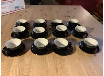 Set  Of 12 Black & White  Cups Matching Saucers
