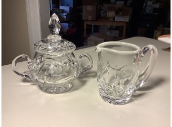 WATERFORD CREAMER AND FOSTORIA LIDED SUGAR BOWL