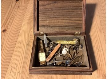 Wooden Jewelry Box With Assorted Jewelry