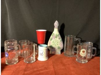 Assorted Beer Mugs And Jim Beam Decanter