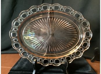 PINK OPEN LACE PLATE  1930S DEPRESSION GLASS