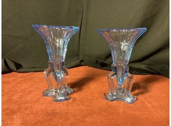 Vintage Matching Pair Of Blue Vases