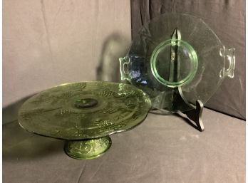 Vintage Green Glassware  Cake Plate & Serving Dish