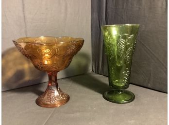 Grape Motif Pattern Compote & Vase