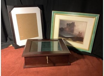 WOOD DISPLAY CASE WITH KEYS & MORE-SEE PHOTOS