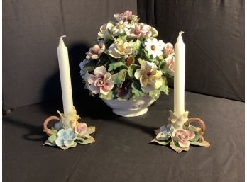 Centerpiece-Handmade Floral Arrangement With Candle Holders