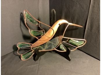 COPPER & STAINED GLASS HUMMINGBIRD