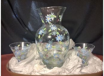 New-Hand Painted Vase & Drink Ware Set