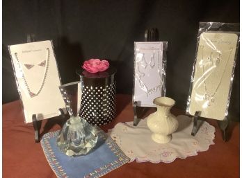 Ladies Lot Including MCM Perfume Bottle, Costume Jwelry And Lenox
