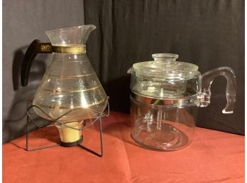 Vintage Pyrex Glass Coffee Pot And Coffee  Carafe With Warmer