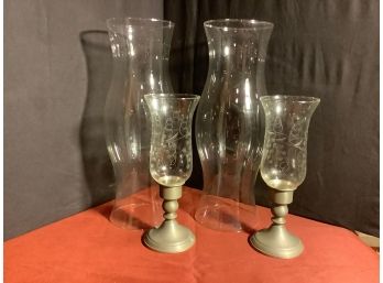 Pewter Etched Candle Sticks