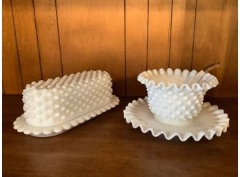HOBNAIL BUTTER DISH & SMALL SERVING DISH