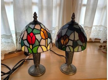 MATCHING PAIR STAINED GLASS LAMPS