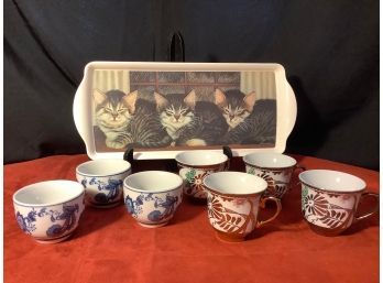 Tea Time With Tea Coffee Cup, Cat Tray, Asian Tea Cups