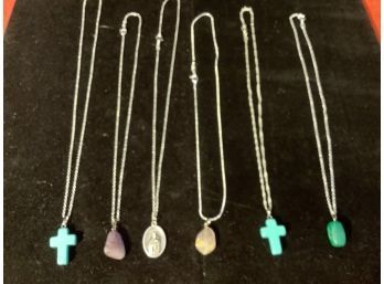 Silver Chains With Pendants Lot Of 6