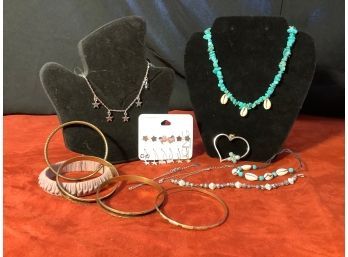 6 Pair Earrings On Card , 9 Bracelets, Necklaces & More