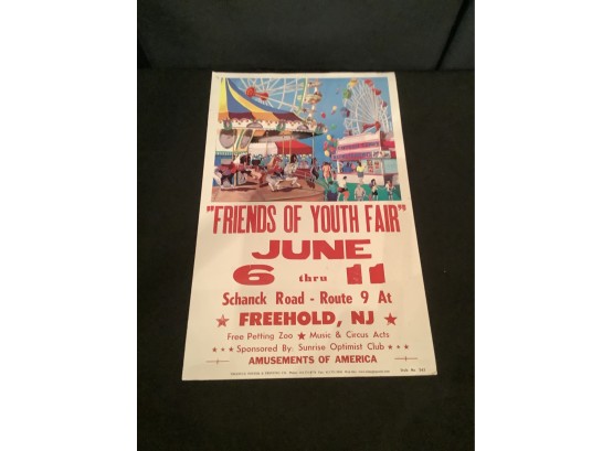 Vintage  Authentic Poster Friends Of Youth Fair Freehold NJ