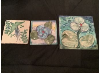 3 Decorative Relief  Art Tiles- Beautifully Hand Painted