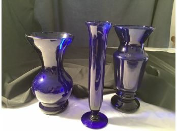 Stunning Cobalt Blue Glass Grouping Of Vases