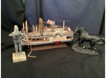 Trio Of Collectibles Model Ship, Horse & Shakespeare Figurine