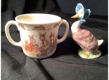 Bunnykins Mug And Vintage Beatrix Potter Jemima Puddleduck Figurine