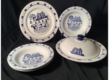 California Pottery Poppy Trail- 6 Great Pieces Blue And White Pieces-Vintage