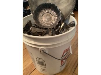 Bucket Of Silver Plate  And Stainless Flatware And More