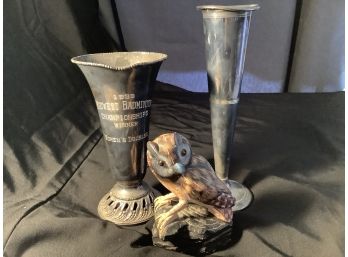 1939 Trophy, Hand Painted Owl Figurine & Vase