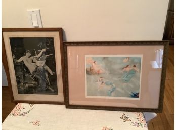 2 Angel  Framed Older Prints, One By Artist Lefebvre