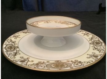 NORITAKE SERVING DISH WITH ATTACHED  PLATTER, SUGAR BOWL AND CREAMER