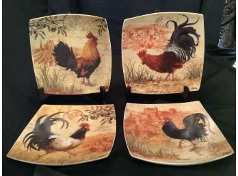 Grouping Of 4 Square  Decorative  Rooster Plates