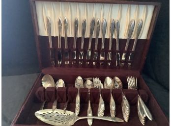 Beautiful Silver Plate Flatware Service For 12 & Wooden Storage Chest